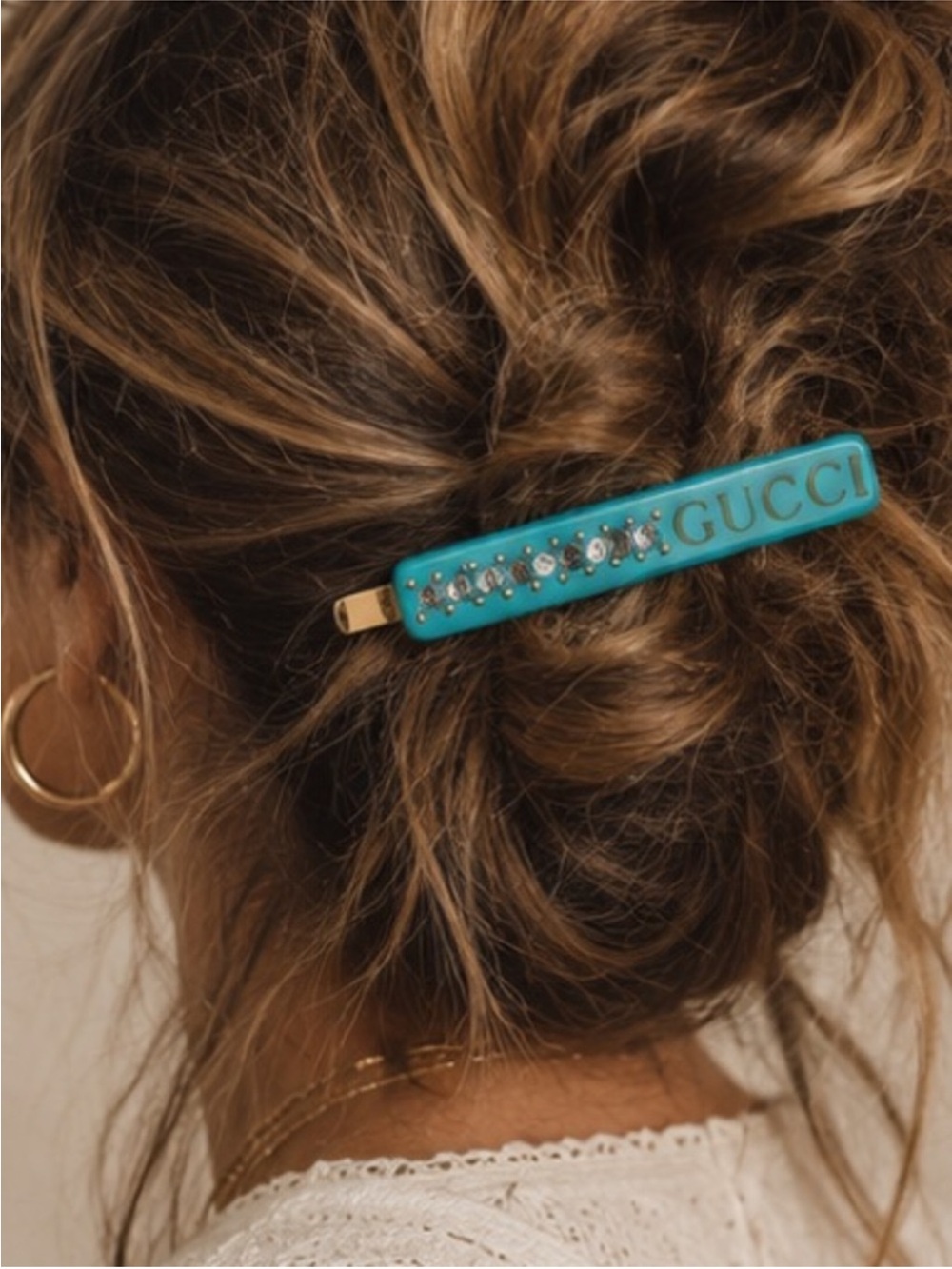 Designer Inspired Turquoise Crystal Logo Barrette